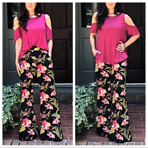 Dark plum/red  cold shoulder round hem top - Picture 2 of 8